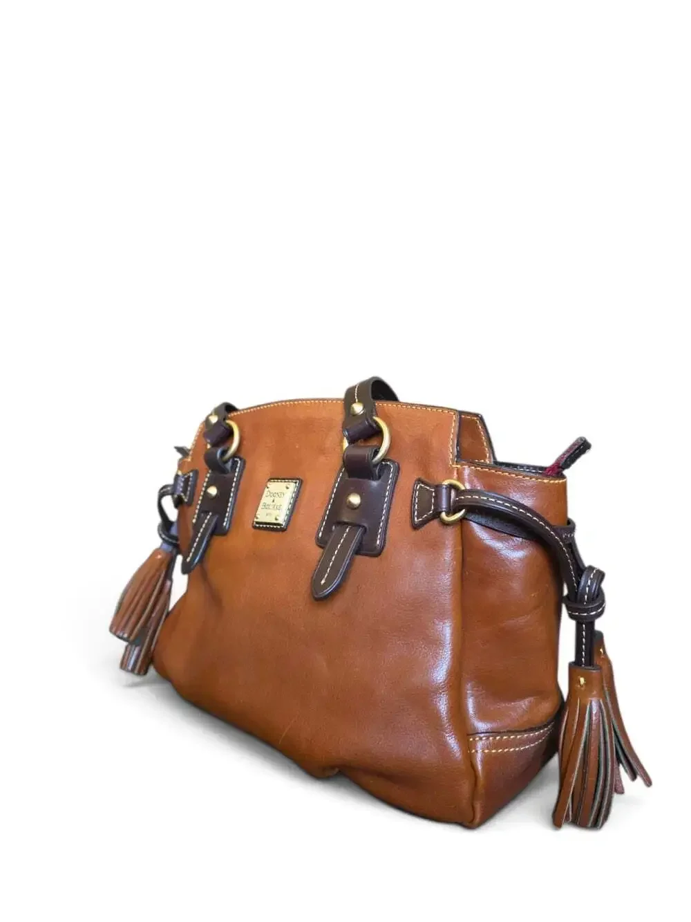 Dooney & Bourke Toledo Leather Winged Satchel Brown Tassel Shoulder Bag HTF